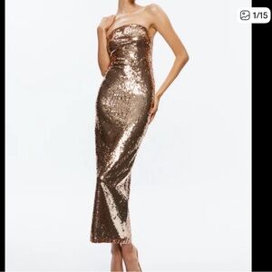 Alice + Olivia Strapless Sequin Maxi Dress in Rose Gold